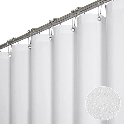BTTN Fabric Shower Curtain, Linen Textured Heavy Duty Polyester Cloth Shower Curtain Set with Plastic Hooks, White, 60" W x 84" L (Pack of 1)