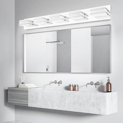 GOODATE 3 Color Temperature Dimmable Vanity Lighting Fixtures, LED Chrome 5 Light Bathroom Vanity Light, Acrylic Stainless Steel Square Shade Vanity Lights for Bathroom, ETL Certificated