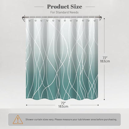 Striped Shower Curtain for Bathroom, Ombre Teal, 72" W x 72" L | with Hooks, Modern Hotel Style, Water Repellent, Washable, Weighted Hem