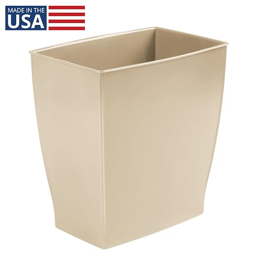 iDesign Small Plastic Bathroom Trash Can, Brown | Slim Rectangle, For Bedroom, For Office, For Dorm