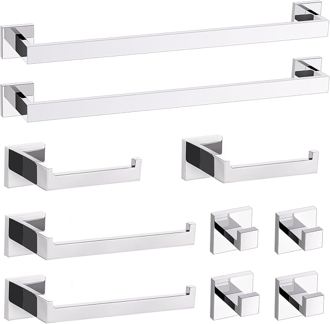 TURS Chrome 10-Piece Bathroom Hardware Set Towel Bar Set SUS304 Stainless Steel Towel Racks for Bathroom Wall Mounted, 23.6-Inch