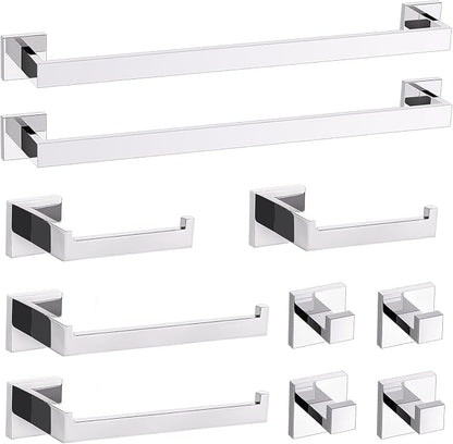 TURS Chrome 10-Piece Bathroom Hardware Set Towel Bar Set SUS304 Stainless Steel Towel Racks for Bathroom Wall Mounted, 23.6-Inch