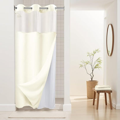 RiverDream Heavyweight Waffle No Hook Shower Curtain with Liner,Cream,36x74 | Dotted Waffle,Snap-in Liner,Heavy Duty,Quick Dry,Mesh Top Window,With Bottom Magnets,Hotel-Grade,Washable,Small Stall Size