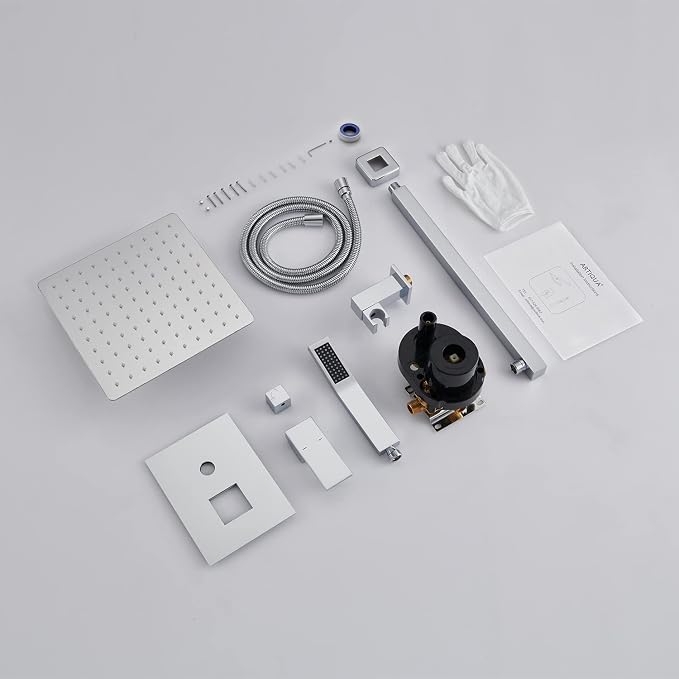 Shower System 10 Inches Rain Shower Combo Set Chrome Wall Mount Faucet Bathroom Faucets with Rainfall Shower Head and Hand Shower