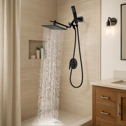 G-Promise All Metal 8" Rain Shower Head with Handheld for Bathroom Upgrade | All Metal, Built to Last, Easy Install, Adjustable Height & Angle for All Heights, Extra Long Hose, Modern Upgrade