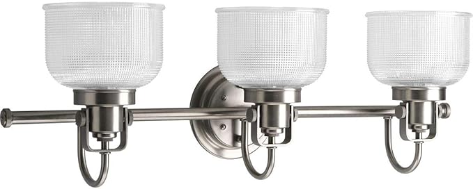 Progress Lighting P2992-81 Archie Collection Clear Double Prismatic Glass Coastal Bath Vanity, 3-Light, Antique Nickel
