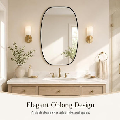 Black Oval Bathroom Mirrors 24x36 Inch | Oblong Vanity Mirror, Crystal-Clear HD Glass, Rust-Proof Aluminum Frame, Inner-Curved Decor for Bedroom, Entryway