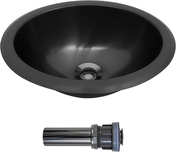 LQS Small RV Sink, Black Oval RV Bathroom Sink, 13.39 x 10.63 Inch | Drop-In Black Bathroom Sink for RVs, Stainless Steel Oval Small Sink with 5.12-Inch Depth and Drain Assembly Included