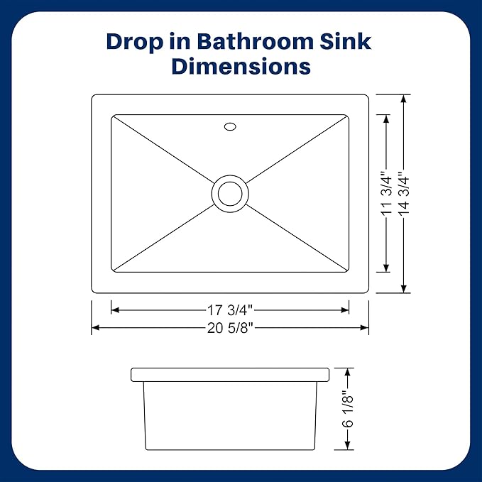 Enbol 20.6" x 14.7" Drop in Bathroom Sink Rectangle Vessel Sink Self-rimming Top Mount Bathroom Sink White Ceramic Lavatory Vanity with Overflow O2014-2