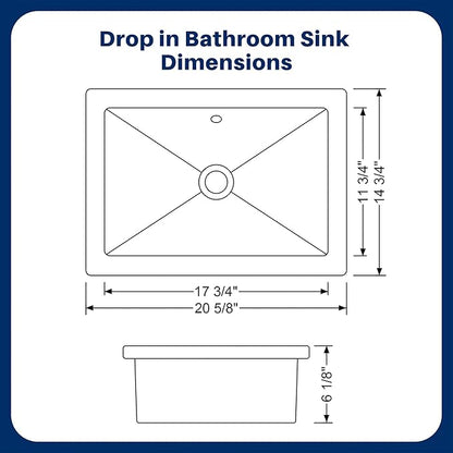 Enbol 20.6" x 14.7" Drop in Bathroom Sink Rectangle Vessel Sink Self-rimming Top Mount Bathroom Sink White Ceramic Lavatory Vanity with Overflow O2014-2