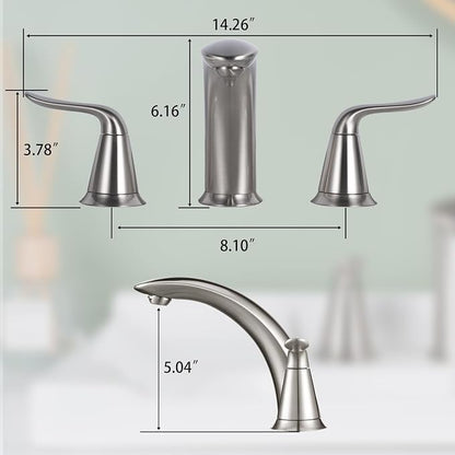 VXV Bathroom Faucet 3 Hole, 8 Inch Widespread Bathroom Sink Faucet for Lavatory Vanity with Pop-up Drain Brushed Nickel