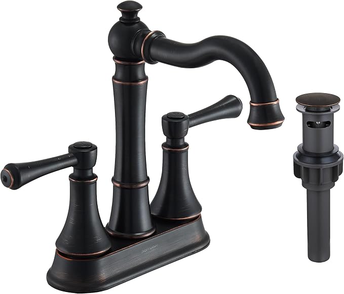 4" Centerset Oil Rubbed Bronze Bathroom Faucet for 2/3-Hole Sink | Includes Plastic Pop-Up Drain, Classic 4" Center Set Lavatory/Bath Vanity Faucets, 2-Handle High Arc 360° Swivel Brass Spout