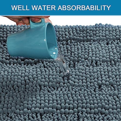 H.VERSAILTEX Bathroom Rugs Bath Rug Set 2 Piece Bathroom Contour Rug Toilet Mat Sets Non Slip Contour Bath Rug Set Ultra Thick Water Absorbent Striped Washable(20" x 32" Plus 20" x 20" U, Stone Blue)