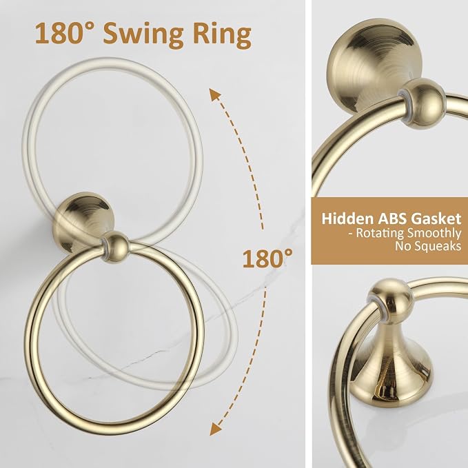 BGL Bathroom Accessories Set, Brushed Brass Towel Holder for Bathroom, 4-Piece Towel Ring, Robe Hook, Toilet Paper Holder Wall Mounted