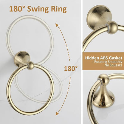 BGL Bathroom Accessories Set, Brushed Brass Towel Holder for Bathroom, 4-Piece Towel Ring, Robe Hook, Toilet Paper Holder Wall Mounted