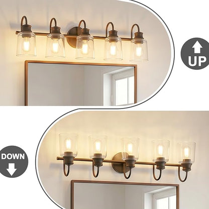 5 Lights Bathroom Light Fixture Oil Rubbed Bronze Vanity Lights | ETL Certificate, Easy to Install,Wall Mount Up or Down,Thickened Glass Lampshade,E26 Socket,Hardwired