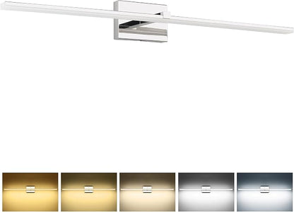 40in Chrome Bathroom Vanity Light Modern LED Bathroom Light Fixtures 5CCT Dimmable 28W Vanity Light Bar for Bath