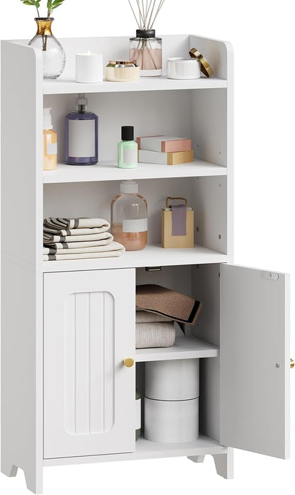 BEWISHOME Bathroom Storage Cabinet, Small Floor Cabinet, Toilet Paper Cabinets with 2 Doors and Shelves, Bathroom Organizers and Storage for Small Spaces, White 7.9" D x 14.6" W x 31" H YYG08W