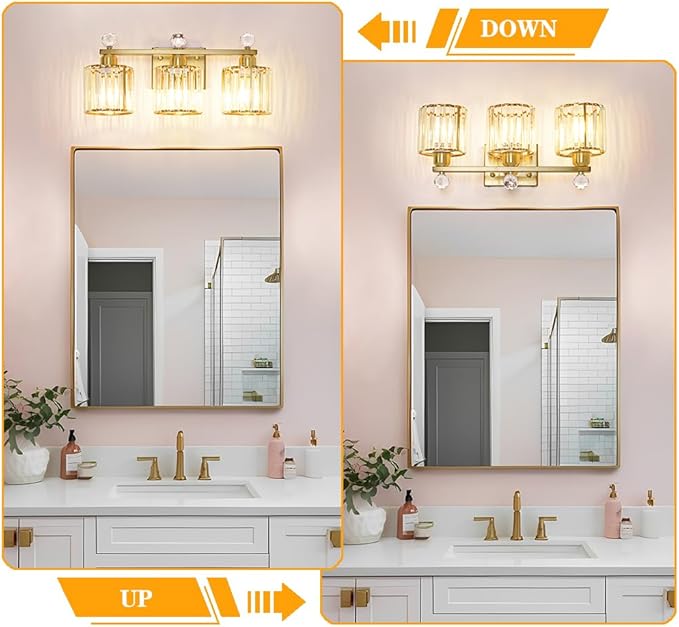 Modern Crystal Bathroom Vanity Light, Gold Bathroom Lighting Fixture, Crystal Brass Vanity Light Fixture Over Mirror, Bath Wall Mounted Lighting for Bedroom, Living Room
