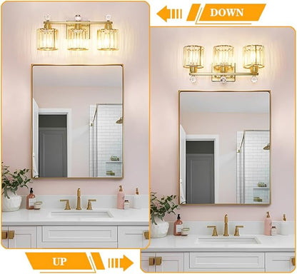 Modern Crystal Bathroom Vanity Light, Gold Bathroom Lighting Fixture, Crystal Brass Vanity Light Fixture Over Mirror, Bath Wall Mounted Lighting for Bedroom, Living Room