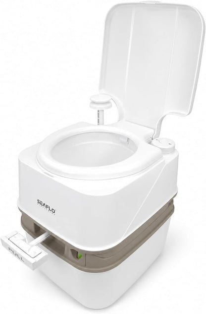 SEAFLO Premium Camping Portable Toilet - 5.8 Gallon Waste 3.43 Gall Fresh Tank (100 Flushes), 440 lbs Max Weight, Level Indicator, Sealed Waste Tank for RV, Boat, Elderly, Off-Grid, 4-Year Warranty