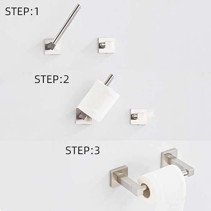 Toilet Paper Holder Wall Mount, Brushed Nickel Bathroom Toilet Paper Holder for SUS 304 Stainless Steel, Double Post Pivoting Square Toilet Paper Roll Holder for Bathroom RV Paper Towels for TP