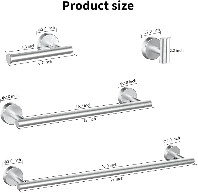 Newfun 10Pcs Brushed Nickel Bathroom Hardware Set - Includes 24&18inch Towel Bar, Robe Hook, Toilet Paper Holder, 2 Pack 5 Piece Bathroom Accessories Set Stainless Steel Wall Mounted | Include 24 inch Towel Bar, Robe Hook, Toilet Paper Holder, Stainles...