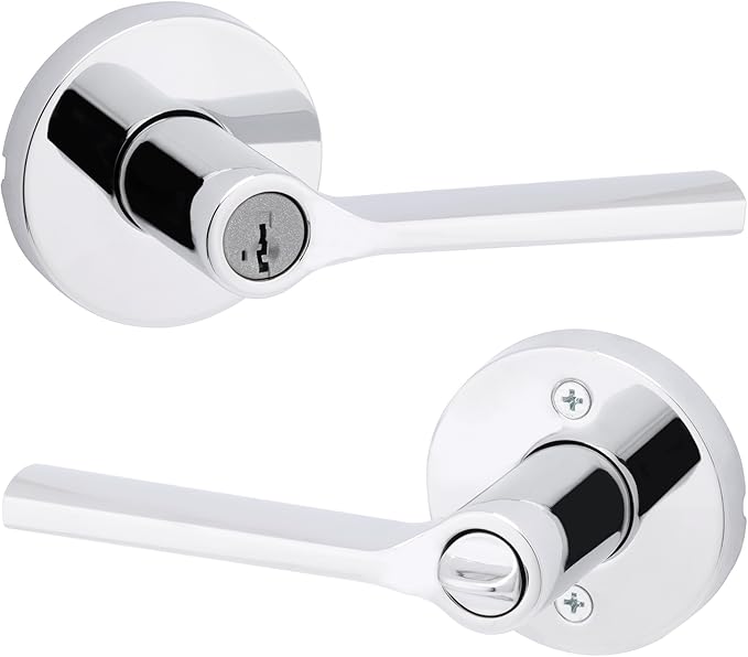 Kwikset Lisbon Round Entry Door Knob with Lock and Key, Secure Keyed Handle Exterior, Front Entrance and Bedroom, Polished Chrome, Pick Resistant SmartKey Rekey Security
