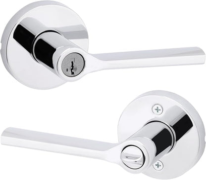 Kwikset Lisbon Round Entry Door Knob with Lock and Key, Secure Keyed Handle Exterior, Front Entrance and Bedroom, Polished Chrome, Pick Resistant SmartKey Rekey Security