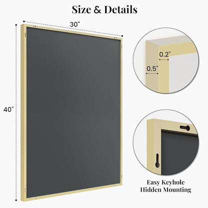 40"x30" Satin Gold Framed Rectangle Bathroom Vanity Wall Mirror | Over-Sink Vanity Mirror, Slim Metal Frame, Entryway or Dresser Use, Vertical/Horizontal Mount, Tempered Glass