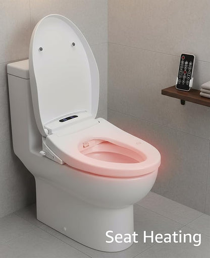 Electric Bidet Toilet Seat Elongated, Slow Close Seat, Warm Air Dryer, Remote Control, LED Light, Smart Heated Bidet Seat, Temp Adjustable Toilet Lid