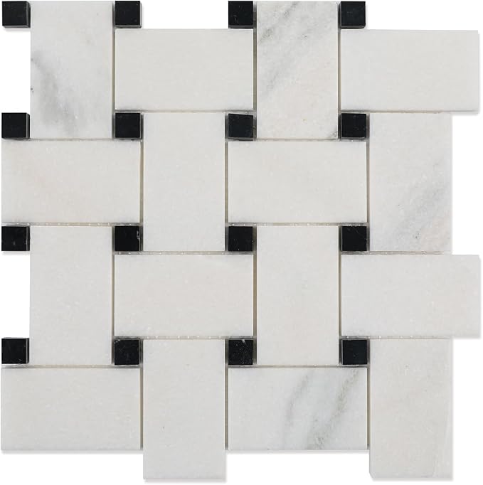 2×3 Inch Basketweaven White Marble Mosaic Tile for Wall Floor, 5 Sheets | Water & Heat Resistant Honed Marble Backsplash Tiles for Kitchen Bathroom Fireplace Surround Durable Unique Veins 3.8SQFT