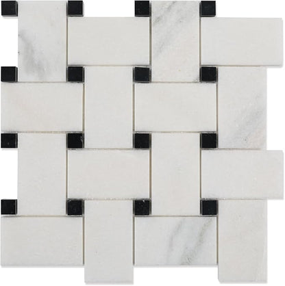 2×3 Inch Basketweaven White Marble Mosaic Tile for Wall Floor, 5 Sheets | Water & Heat Resistant Honed Marble Backsplash Tiles for Kitchen Bathroom Fireplace Surround Durable Unique Veins 3.8SQFT