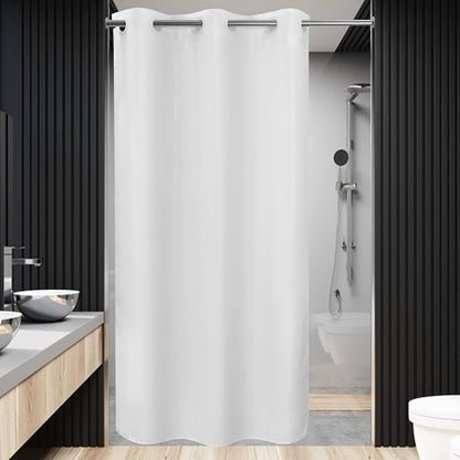 River Dream No Hook Stall Shower Curtain or Liner Microfiber White, 36x74 | Waterproof Small Fabric Shower Curtain Set for Narrow Stall, Bottom Magnets, Soft & Machine Washable, 36W x 74H