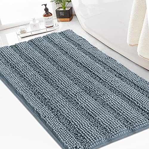 Turquoize Bathroom Rug 24"x36", Absorbent Chenille Bath Rug, Stone Blue