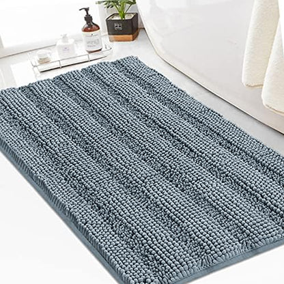 Turquoize Bathroom Rug 24"x36", Absorbent Chenille Bath Rug, Stone Blue