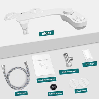 Left Hand Bidet, Non-Electric Self-Cleaning Dual Nozzle (Frontal and Rear Wash) Left Bidet Attachment for Toilet, Adjustable Water Pressure, Easy to Install