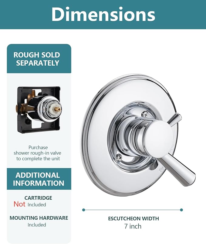 Shower Trim Kit Compatible with Delta 17& 1700 Series, Shower Cover Plate with Handle, Chrome(Valve& Catridge Not Inclued)