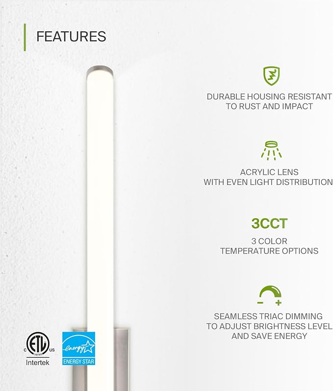 ASD 48" LED Linear Vanity Light Fixture, Modern Bathroom Sconce — 3 Color 3000K-5000K, Dimmable, 35W 3800LM, Energy Star & ETL Listed — Over Mirror Makeup Slim Bar for Bedroom, Cabinets — Nickel