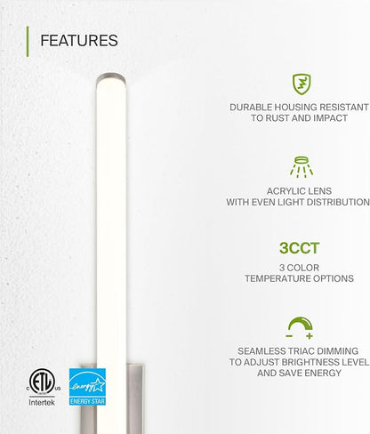 ASD 48" LED Linear Vanity Light Fixture, Modern Bathroom Sconce — 3 Color 3000K-5000K, Dimmable, 35W 3800LM, Energy Star & ETL Listed — Over Mirror Makeup Slim Bar for Bedroom, Cabinets — Nickel