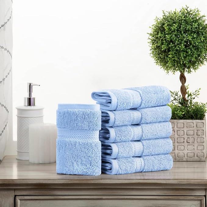 Superior Egyptian Cotton Plush & Absorbent, Face Towel Set of 6, Light Blue | Quick Dry, Soft Luxury Towel Set, Bath Essentials for Bathroom, Guest Bath, Spa, 2 Piece Face, Madeline Towels