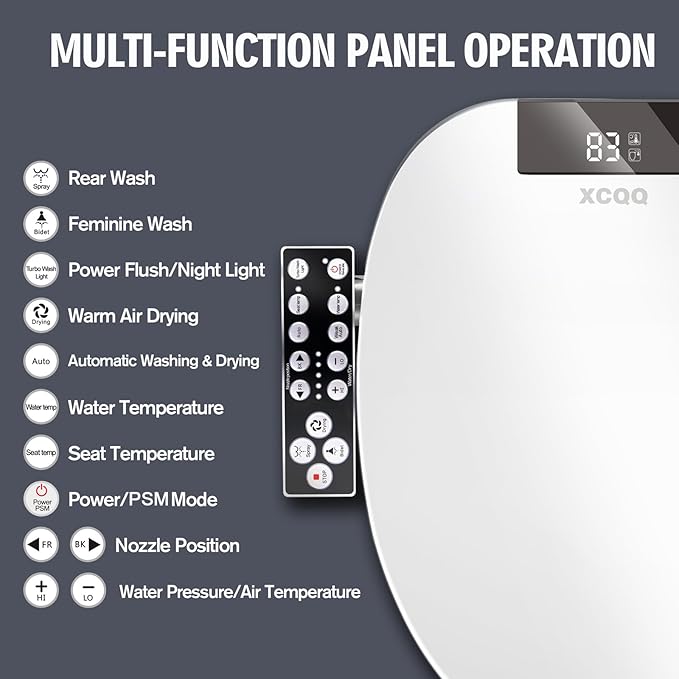Electric Heated Bidet Toilet Seat with Warm Water Wash, Warm Air Dryer, Soft Closed Lid, Night Light, LED Display, Toilet Seat with Bidet Requires Outlet - Elongated
