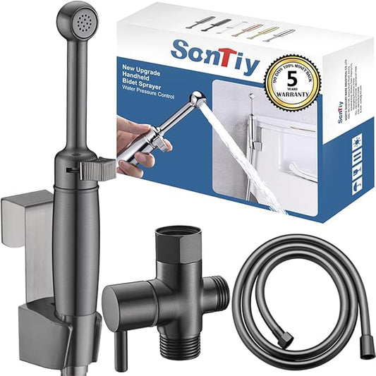 SonTiy Handheld Bidet Toilet Sprayer Gunmetal, Cloth Diaper Sprayer Bathroom Hand Held Jet Spray Bidet Attachment for Toilet with Adjustable Pressure Control, Solid Brass, 7.2" Bidet Wand