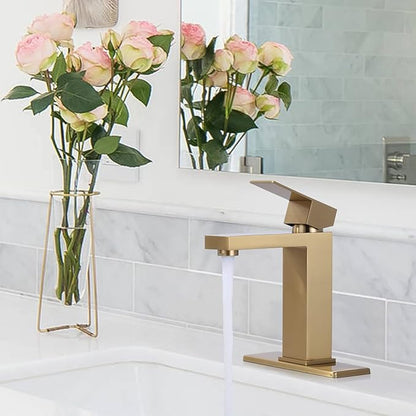 Brushed Gold Bathroom Faucet ARCORA Modern Bathroom Faucets for Sink 3 Hole 1 Hole Lavatory Vanity Sink Faucet with Deck Plate and Pop Up Drain