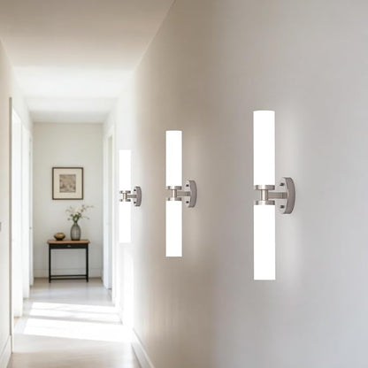 Wall Sconces Set of 2 Hardwired Bathroom Light Fixtures E26 Base | Brushed Nickel, 22Inch, Modern Vanity Wall Lighting with Milky White Glass Shade, for Mirror Hallway Bedroom Living Room