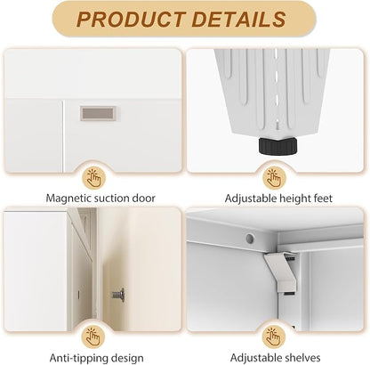 79" White Metal Storage Cabinet with 2 Doors and 5 Adjustable Shelves,Steel Garage Tool Cabinet, File Cabinet,Kitchen Pantry Cabinet for Home,Office,Garage,School,Warehouse