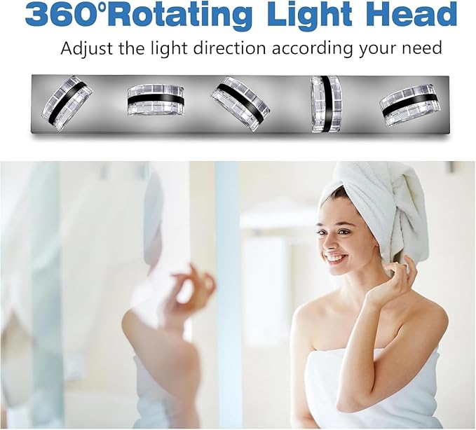 LED Bathroom Vanity Light, 360°Rotatable, 2560LM 5 Light, Black Modern Matte Bathroom Lighting Fixtures, Over Mirror Vanity Lights for Bedroom, Living Room ETL Certified