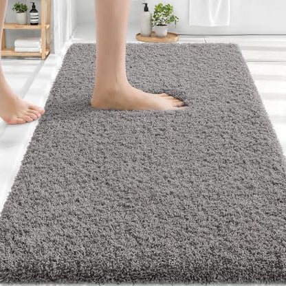 OLANLY Microfiber Bathroom Rugs 30x20, Ultra Soft Bath Mat, Light Grey