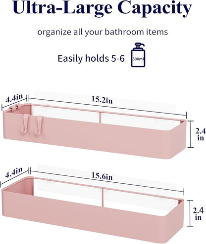 Kitsure Shower Caddy Adhesive, Stylish Shower Organizer, XX-Large, Pink | 2 Pack Shower Shelf for Inside Shower, 100% Rustproof Metal Shelves, No-Drill Bathroom Organizers and Storage