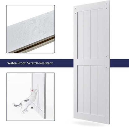 30in x 84in White MDF Sliding Barn Door, Pre-Drilled Holes Easy Assembly | 5ft Barn Door Hardware Kit & Handle Include, Solid Barn Door Slab Covered with Water-Proof PVC Surface, H-Frame